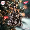 Front view of a KISS Band Members Christmas Ornament featuring a drummer figurine with cat face makeup and a drum kit.