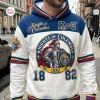 Front view of a white hoodie featuring Knights of Columbus crest, knight graphic, and 1882 text.