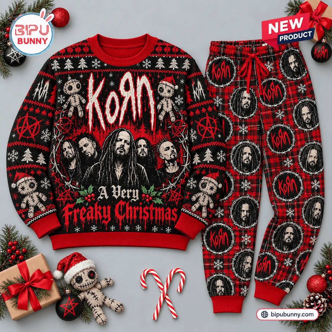 Korn Red 2026 Christmas Sweater and Jogger Set Korn Red 2026 Christmas Sweater and Jogger Set