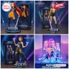 Four panel grid showing the Kpop Demon Hunters Mira Rumi Zoey Figure Set alongside their packaging boxes.
