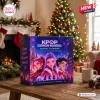 Front view of Kpop Star Guardians Advent Calendar 2026 on a wooden table with a Christmas tree background.