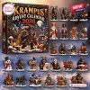 Front view of the Krampus Advent Calendar 2026 box and its collection of twenty-four holiday figurines.