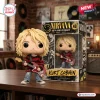 Front view of the Kurt Cobain Nirvana 40th Anniversary Vinyl Figure standing next to its branded box.