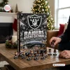 Front view of Las Vegas Raiders Advent Calendar box with miniature figures arranged on wooden table.