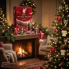 Front view of Liverpool Football Club 2026 Advent Calendar on mantle with figurines.