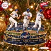 Close-up of a Los Angeles Dodgers Kirk Gibson Walk Off Home Run Ornament hanging on a Christmas tree.