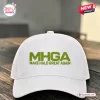 Front view of the Make Halo Great Again White Baseball Cap featuring green MHGA text.