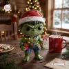 Front view of Marvel The Hulk Christmas Elf Vinyl Figure wearing a Santa hat and string lights.