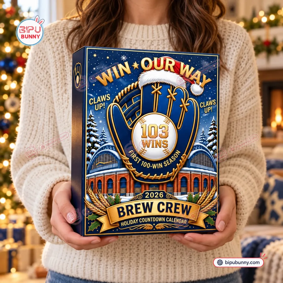 Merry Christmas 2026 Milwaukee Brewers Advent Calendar collector box featuring 103 Wins ball-in-glove artwork