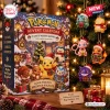Front view of Merry Christmas Pokémon Advent Calendar box surrounded by holiday decorations.