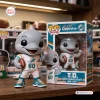 Front view of Miami Dolphins TD Mascot vinyl figure standing beside its packaging box.