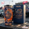 Front view of Mike Ditka Da Coach Chicago Bears tumbler next to a matching box outdoors.