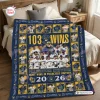 Front view of a Milwaukee Brewers 103 Wins Quilt Blanket draped over a bed with player photos.