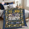 Front view of a Milwaukee Brewers 103 Wins Quilt Blanket laid flat on a bed.