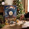 Front view of Milwaukee Brewers 2026 Brew Crew Advent Calendar box with baseball figurines on a wooden table.