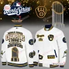 Front and back view of the Milwaukee Brewers 2026 Champions White Bomber Jacket with gold and blue graphics.