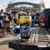 Front view of the Milwaukee Brewers 2026 National League Champions Tumbler Cup resting on a truck tailgate.