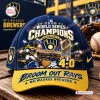 Front view of the Milwaukee Brewers 2026 World Series Champions baseball cap featuring stadium graphic.