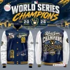 Front and back view of the Milwaukee Brewers 2026 World Series Champions Baseball Jacket in blue and white.