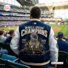Back view of the Milwaukee Brewers 2026 World Series Champions Baseball Jacket at a stadium.