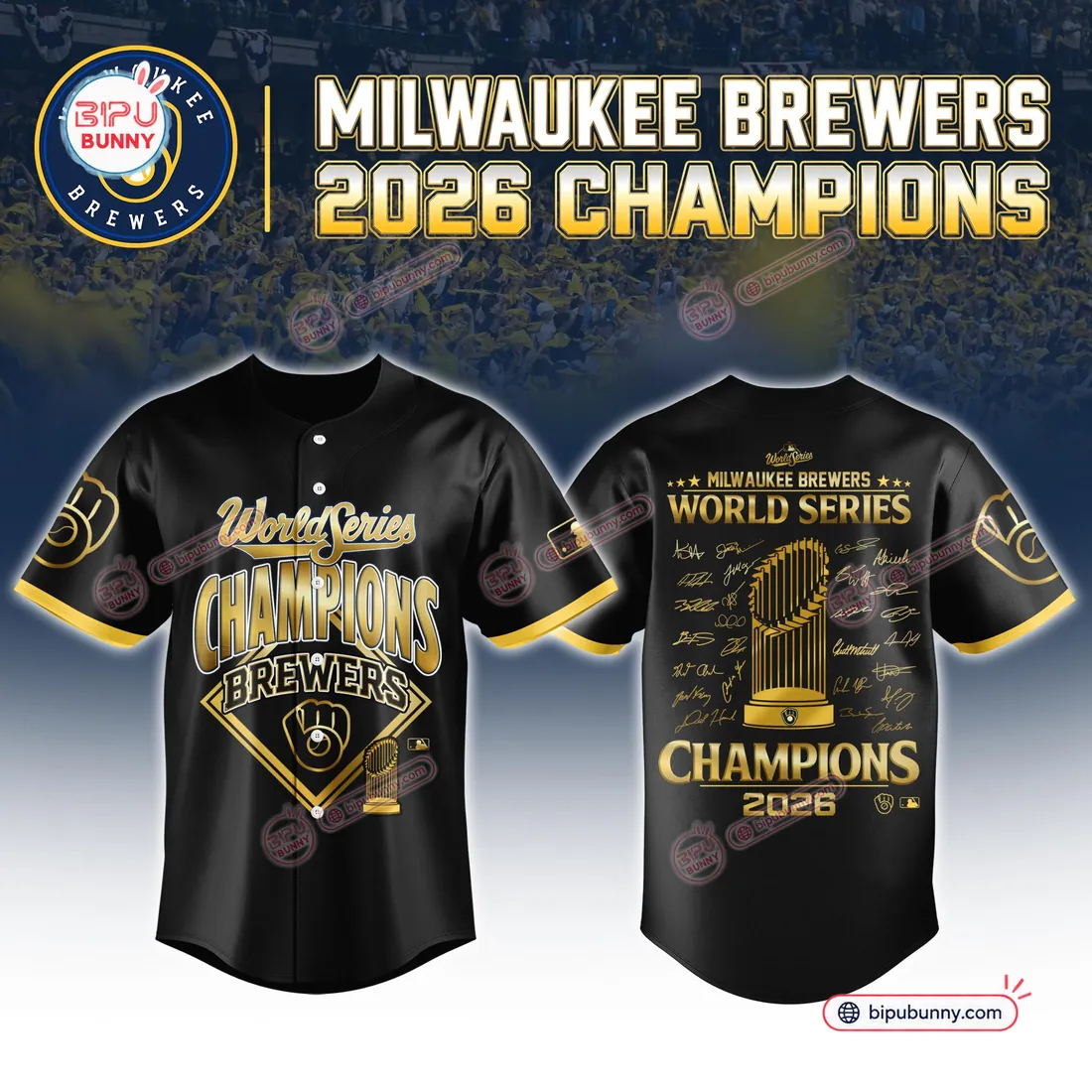 Milwaukee Brewers 2026 World Series Champions Black Baseball Jersey Milwaukee Brewers 2026 World Series Champions Black Baseball Jersey