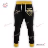 Front view of black sweatpants with yellow waistband and cuffs, featuring a Brewers World Series Champions graphic.