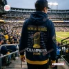 Back view of the Milwaukee Brewers 2026 World Series Champions Blue Hoodie worn in a stadium.