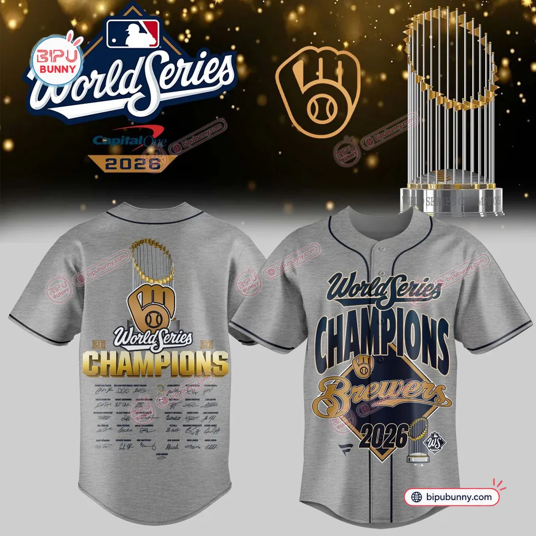 Milwaukee Brewers 2026 World Series Champions Grey Baseball Jersey Milwaukee Brewers 2026 World Series Champions Grey Baseball Jersey