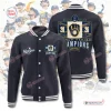 Front and back view of a blue Milwaukee Brewers varsity jacket with 2026 World Series Champions graphics.