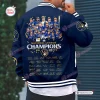 Back view of the Milwaukee Brewers Champions Varsity Jacket featuring team graphics and signatures.