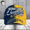 Front view of the Milwaukee Brewers National League Champions 2026 Classic Cap with blue and yellow split design.