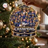 Close-up of Milwaukee Brewers National League Champions 2026 ornament hanging on a Christmas tree.