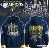 Front and back views of a blue Milwaukee Brewers World Series Champions 2026 hoodie with gold and white graphics.