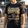 Front view of a black Milwaukee Brewers World Series 2026 champions t-shirt worn outdoors.