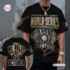 Front view of Milwaukee Brewers World Series Shirt Limited Edition featuring champions graphics in gold and blue.