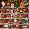 Collection of brick-built holiday ornaments displayed on wooden shelves as part of an Advent calendar 2026.