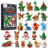 Front view of the box and various brick-built holiday figures for the Mini Christmas Dinosaur & Mecha Robot Brick Ornament Advent Calendar 2026.