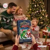 Family opening the Mini Christmas Dinosaur & Mecha Robot Brick Ornament Advent Calendar 2026 near a tree.