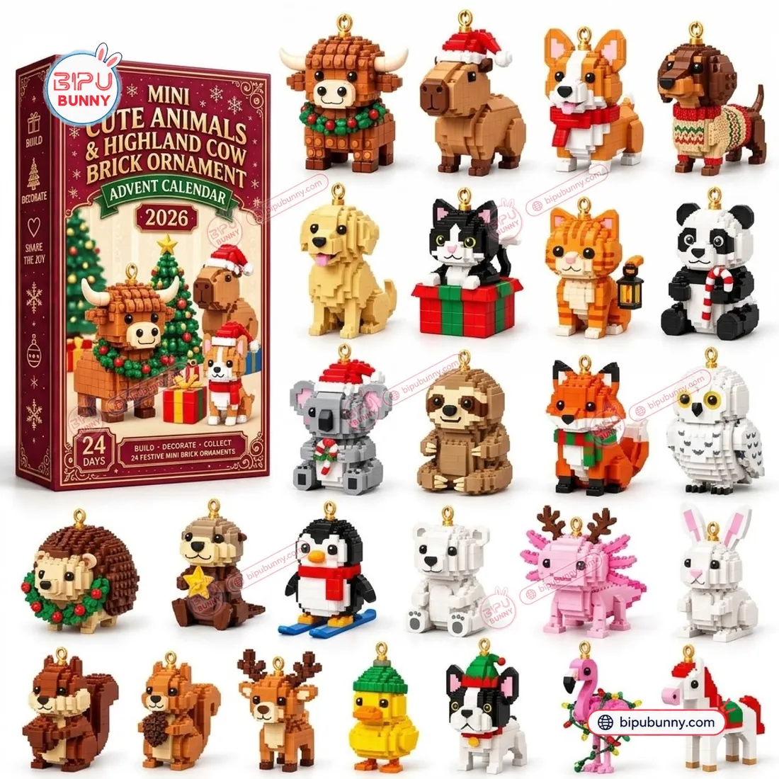 Mini Cute Animals & Highland Cow Christmas Brick Ornament Advent Calendar 2026 Mini Cute Animals & Highland Cow Christmas Brick Ornament Advent Calendar 2026