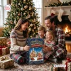 Family opening Mini Gingerbread Village Advent Calendar by Christmas tree.