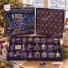 Front view of a purple Minnesota Vikings Christmas Advent Calendar with 24 numbered doors and collectible ornaments.