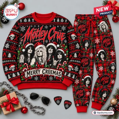 Motley Crue Red Christmas Holiday Sweater and Jogger Set