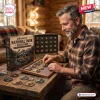 Man placing patches from a National Park Adventure Advent Calendar onto a display board.