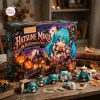 Front view of Nendoroid Hatsune Miku Halloween Advent Calendar box with figures displayed on a wooden table.