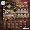 Front view of New Orleans Saints Advent Calendar Mini Figurine Set with packaged box and player figurines.