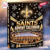 Front view of New Orleans Saints Advent Calendar box with gold fleur-de-lis and stadium graphic.