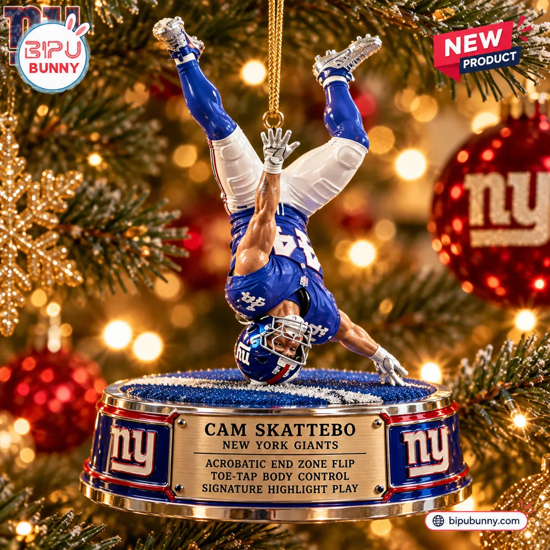 New York Giants Cam Skattebo Christmas Ornament New York Giants Cam Skattebo Christmas Ornament