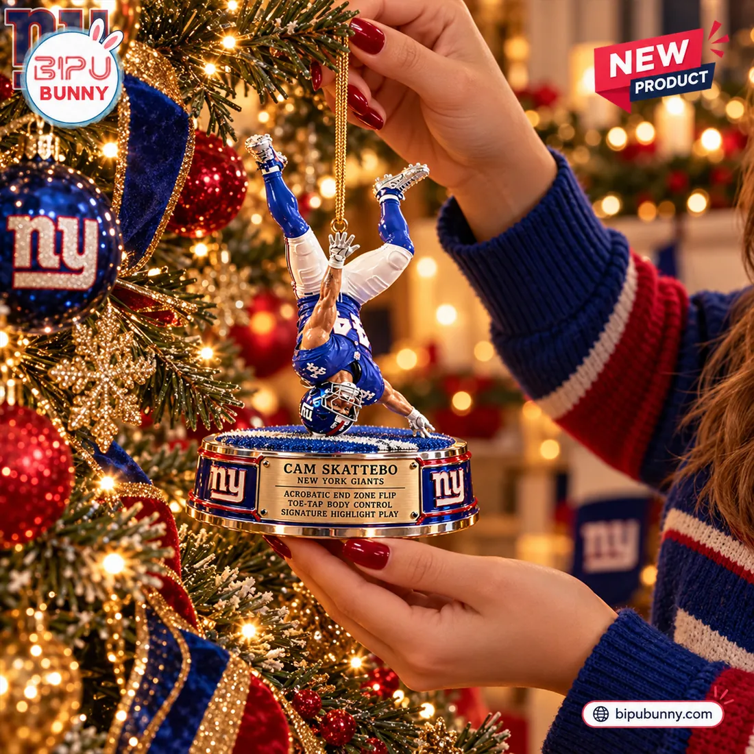 New York Giants Cam Skattebo Christmas Ornament New York Giants Cam Skattebo Christmas Ornament