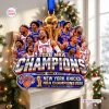 Front view of New York Knicks 2026 NBA Champions Christmas Ornament hanging near a tree.