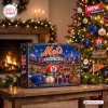 Front view of New York Mets Baseball Christmas Advent Calendar on wooden table.